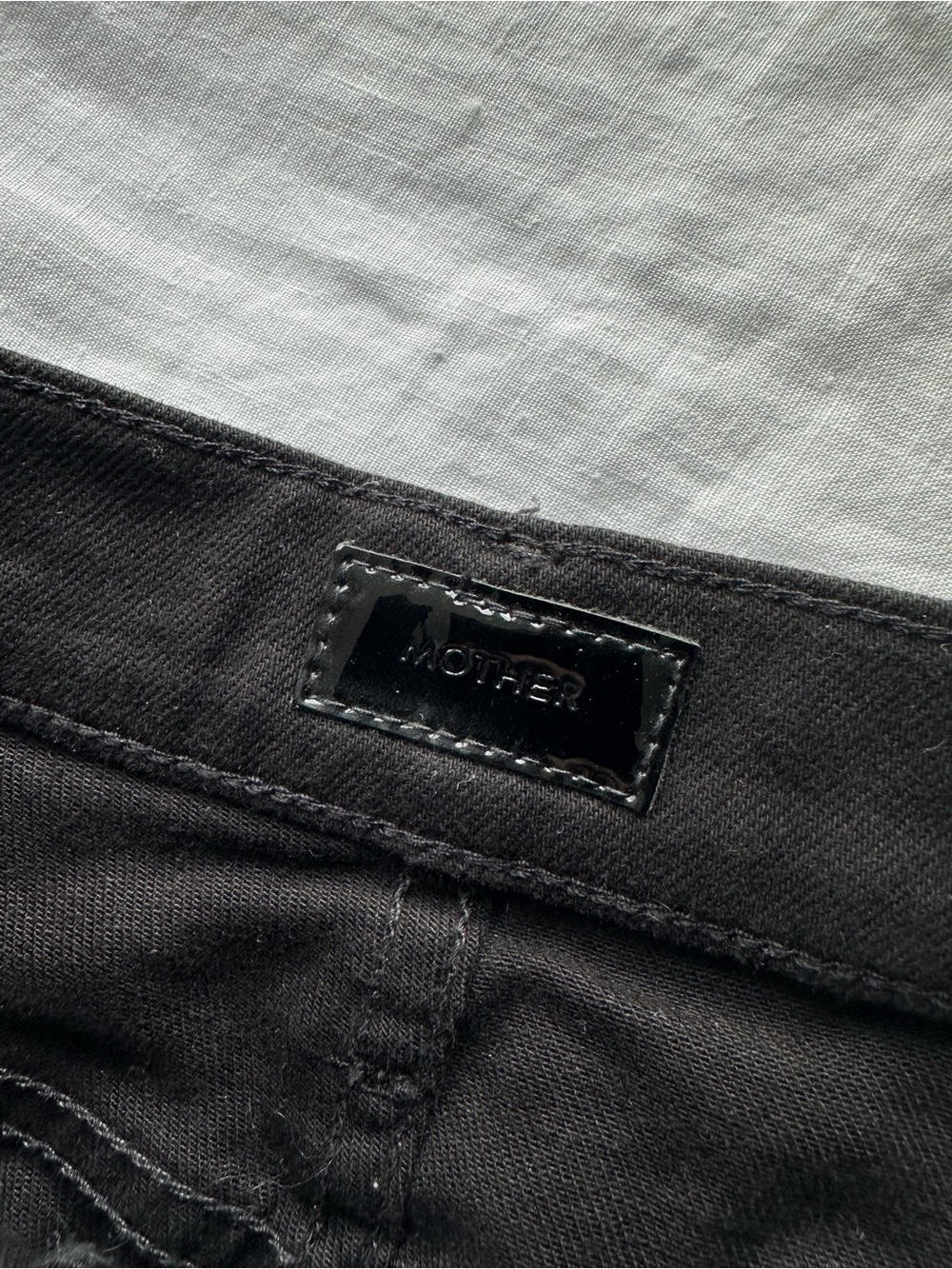 MOTHER Black Frayed-Hem Denim Mini Skirt - Picture 2 of 5